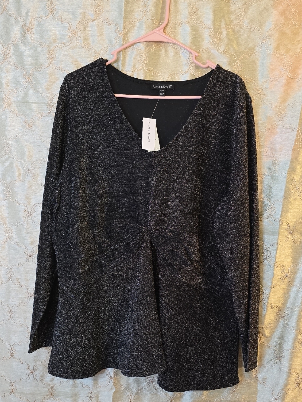 Lane Bryant Metallic Black V-Neck Sparkle Knit Top